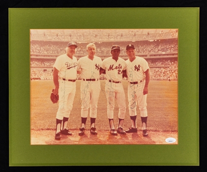 Joe DiMaggio, Mickey Mantle, Willie Mays and Duke Snider Multi-Signed Matted Photo with JSA LOA