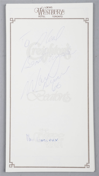 Pittsburgh Penguins 1984-85 Signed Westbury Hotel Single Sheets (24) Including Mario Lemieux Rookie