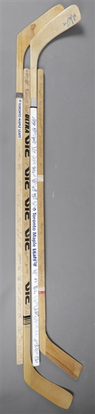 Toronto Maple Leafs 1980s/1990s Team-Signed Stick Collection of 3 Plus 1972-73 Souvenir Stick