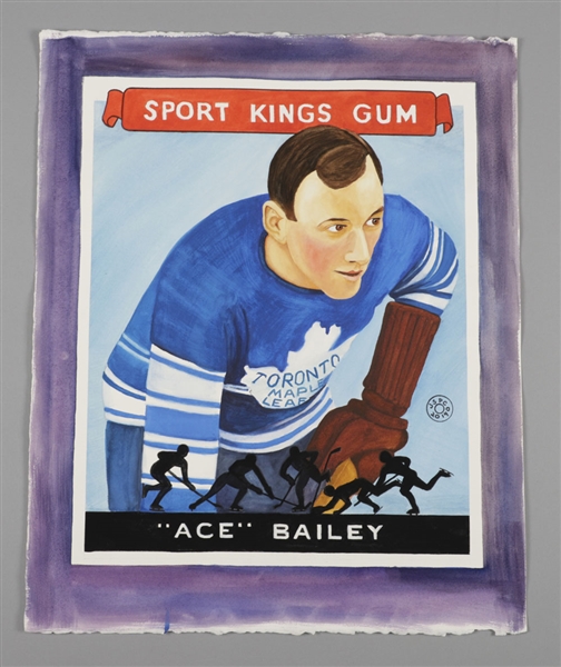 Ace Bailey Toronto Maple Leafs 1933-34 Goudey Sport Kings Hockey Card Painting (18" x 22 1/2")