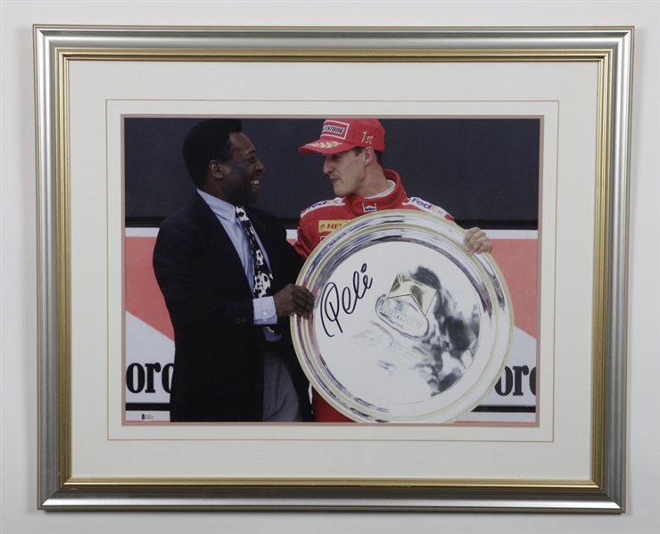 Soccer/Football Legend Pele Signed Framed Photo with Michael Schumacher (27 ¾” x 33 ¾”) - Beckett Certified 