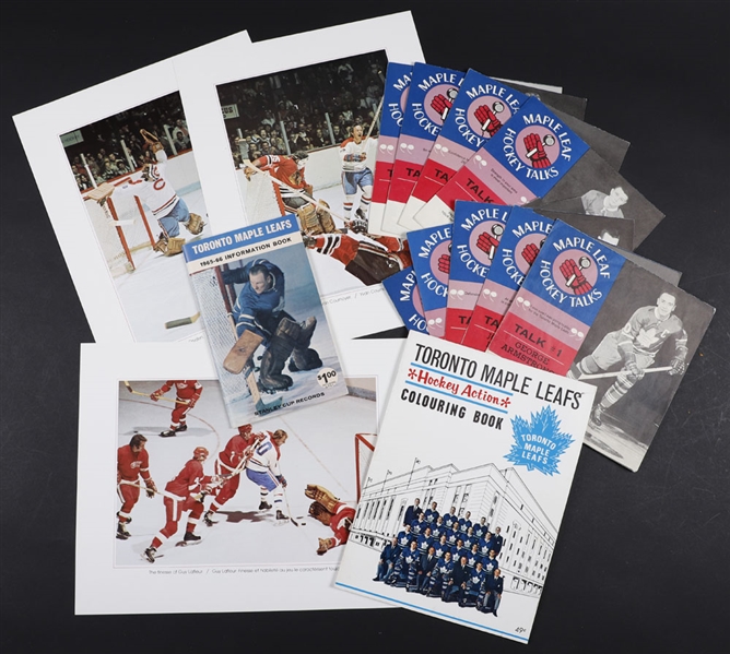 Vintage Hockey Memorabilia Collection Including 1966-67 Hockey Talks, 1964 Maple Leafs Colouring Book, 1970s Great-West Life Montreal Canadiens Photo Set and More!