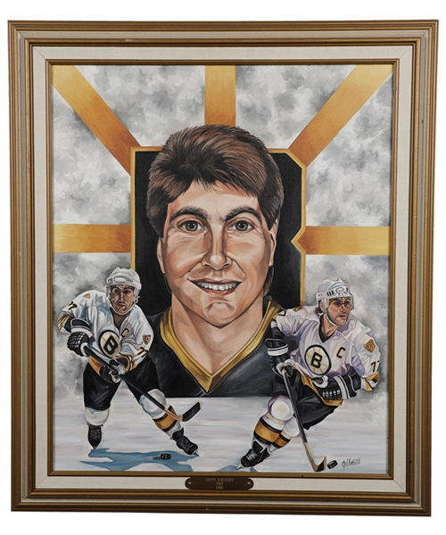 Ray Bourques 1990 Boston Bruins Framed Painting on Canvas with His Signed LOA (24 ½” x 28 ½”)