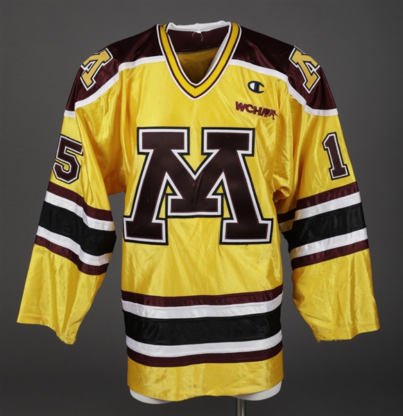 Stuart Sendens 1997-98 WCHA University of Minnesota Golden Gophers Game-Worn Gold Alternate Jersey 