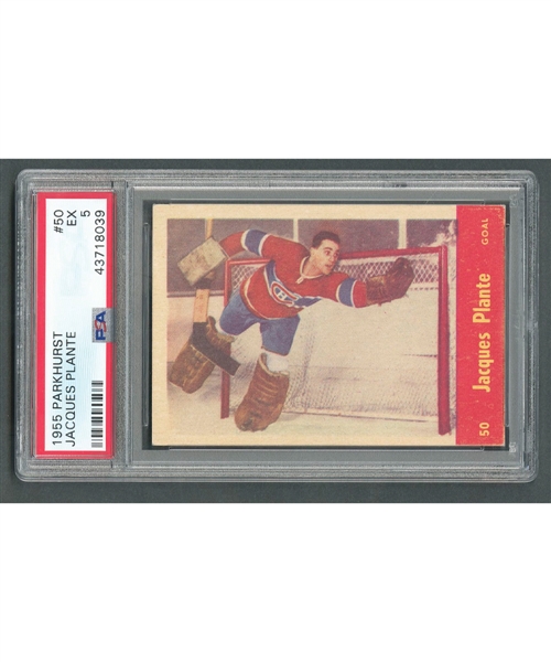1955-56 Parkhurst Hockey Card #50 HOFer Jacques Plante RC - Graded PSA 5