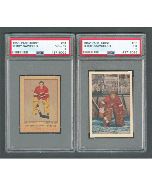 1951-52 Parkhurst Hockey Card #61 HOFer Terry Sawchuk RC (Graded PSA 4) and 1952-53 Parkhurst #86 Terry Sawchuk (Graded PSA 5)