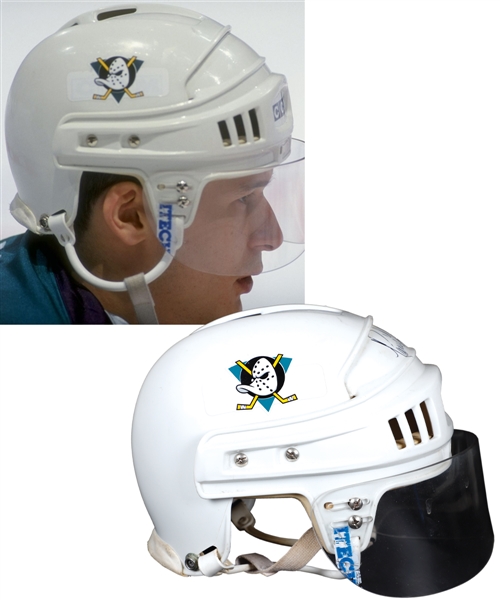 Paul Kariyas 1997-98 Anaheim Mighty Ducks Signed CCM Game-Worn Helmet - Photo-Matched!