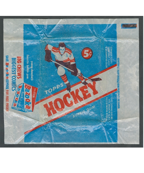 1954-55 Topps 5-Cent Pack Hockey Card Wrapper with Inner Bazooka Gum Wrapper