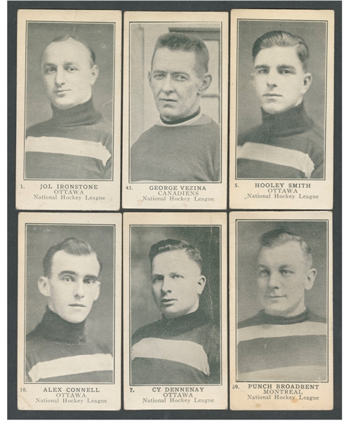 1924-25 William Paterson V145-2 Hockey Card Collection of 36 Including Vezina, Smith RC, Nighbor, Denneny, Connell RC, Benedict, Broadbent, Cleghorn and Dye  