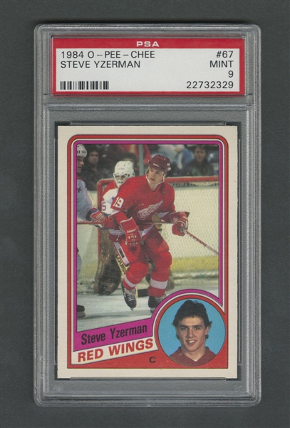 1984-85 O-Pee-Chee Hockey Card #67 HOFer Steve Yzerman RC - Graded PSA 9