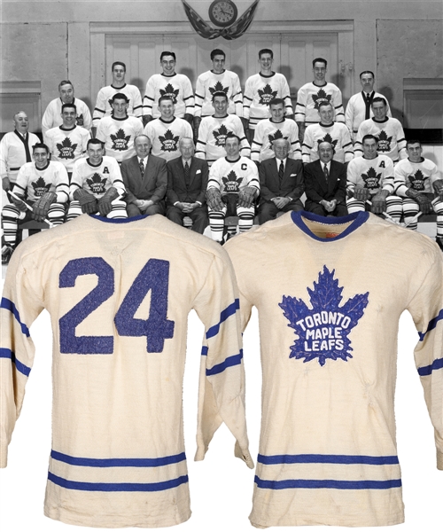 Toronto Maple Leafs Mid-1950s Game-Worn Wool Jersey - Numerous Team Repairs!