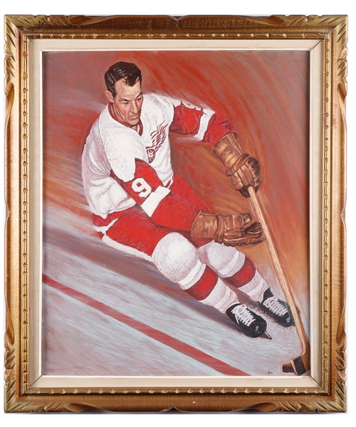 Superb Gordie Howe Detroit Red Wings Original Framed Painting by Tex Coulter 