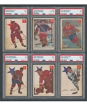 1954-55 Parkhurst Hockey Complete 100-Card Set with PSA-Graded Cards (6) Including #3 Beliveau (3 VG), #7 Richard (3 VG), #41 Howe (3 VG) and #65 Bower RC (4 VG-EX)