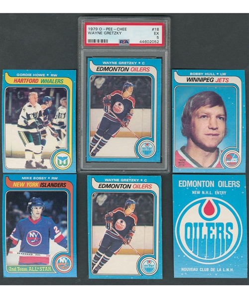 1979-80 O-Pee-Chee Hockey Complete 396-Card Set with PSA 5 Wayne Gretzky RC Plus 1979-80 O-Pee-Chee Hockey Near Complete Set (392/396) with Wayne Gretzky RC (Miscut)
