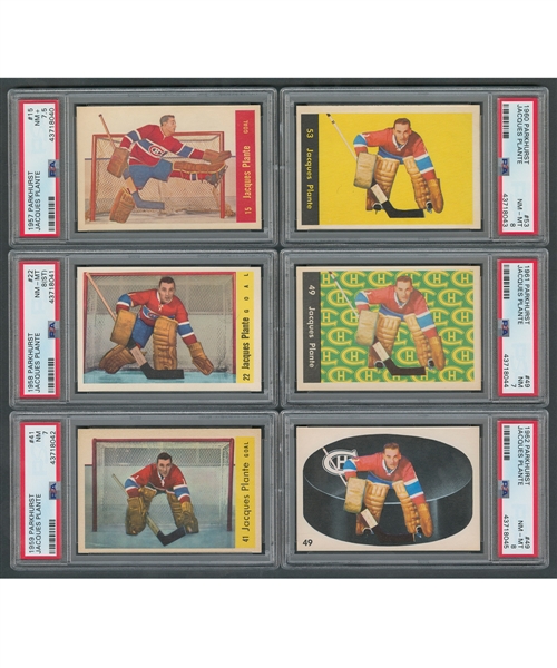 1955-56 to 1970-71 HOFer Jacques Plante Parkhurst, Topps and O-Pee-Chee PSA-Graded Hockey Cards (12) Plus 1962-81 Ungraded Cards (9)