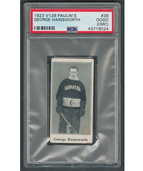1923-24 Paulins Candy V128 Hockey Card #39 HOFer George Hainsworth RC - Graded PSA 2 (MC)