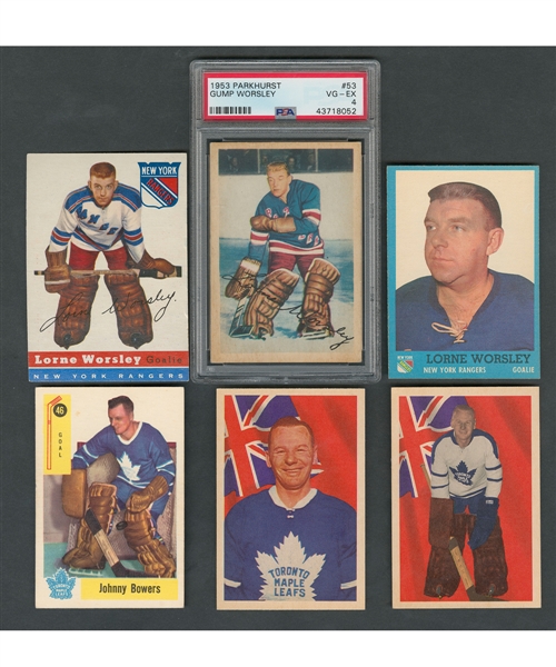 1953-54 to 1969-70 HOFers Gump Worsley and Johnny Bower Parkhurst, Topps and O-Pee-Chee Hockey Card Collection of 28