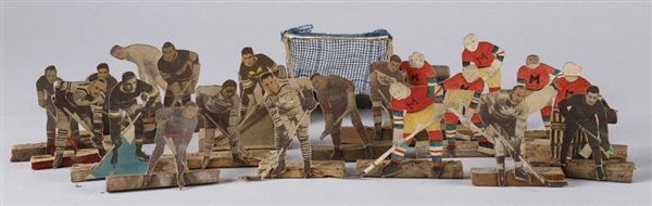 Vintage 1930s Folk Art Handmade Hockey Game Player Collection of 40+ Including 30+ Made with Hockey Cards!