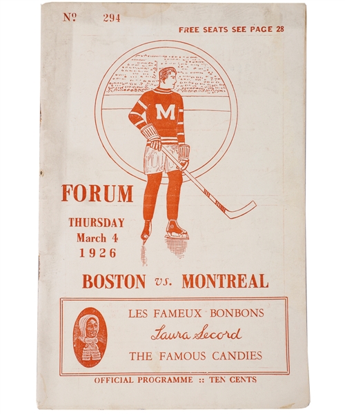 Montreal Forum 1925-26 Program - Montreal Maroons vs Boston Bruins (March 4th 1926) - Montreal Maroons Stanley Cup Championship Season