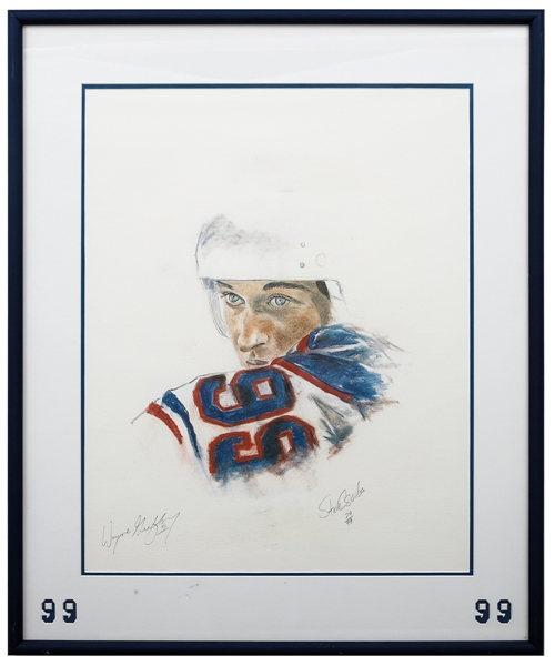 Wayne Gretzky Signed "The Face" Edmonton Oilers Limited-Edition Framed Lithograph #29/99 by Steven Csorba (24 1/2" x 29 1/2") 