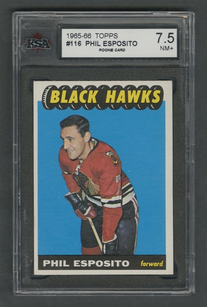 1965-66 Topps Hockey Card #116 HOFer Phil Esposito RC - Graded KSA 7.5