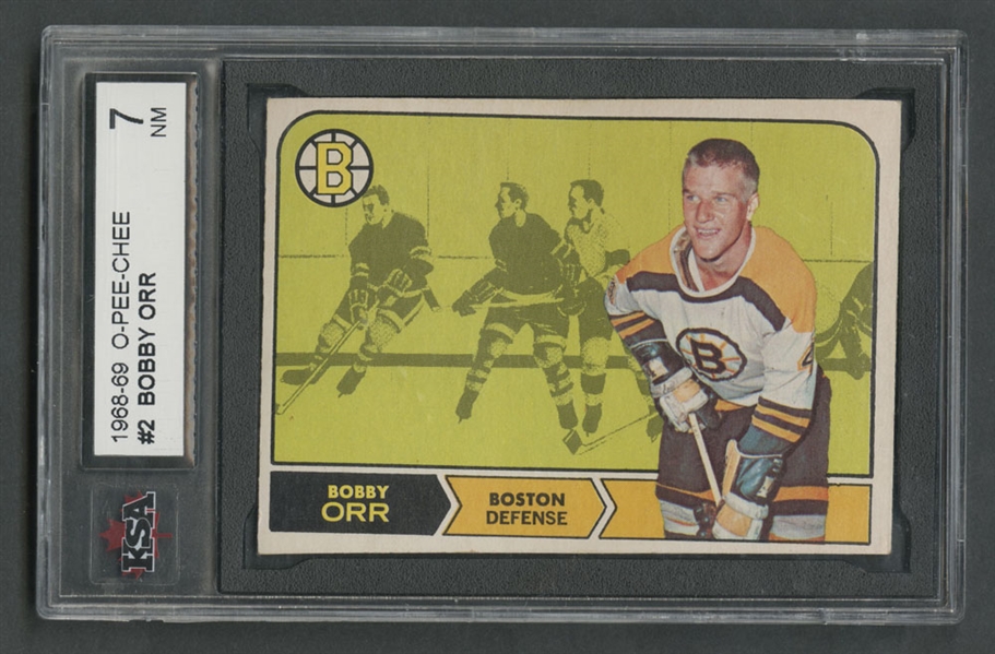 1968-69 O-Pee-Chee Hockey Card #2 HOFer Bobby Orr - Graded KSA 7