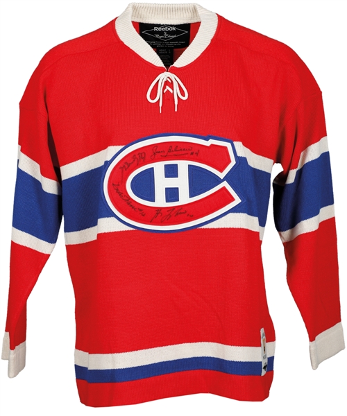 Montreal Canadiens Wool Jersey Signed by 4 Legends - Henri Richard, Beliveau, Moore and Lafleur!
