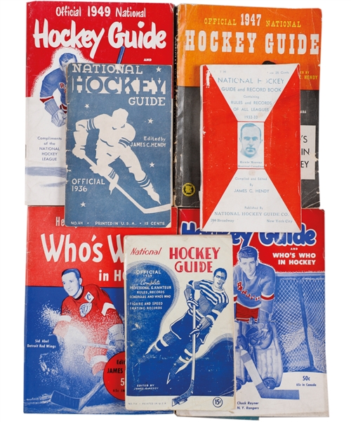 James C. Hendy 1932-51 Hockey Guides (8) Including 1932-33 First Edition