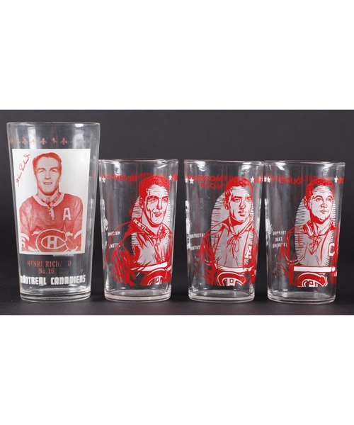 Montreal Canadiens 1960-61 and 1967-68 York Peanut Butter Hockey Premium Glass Collection of 4