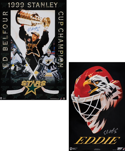 Ed Belfours  Dallas Stars and Chicago Black Hawks Signed Hockey Poster Collection of 500 with His Signed LOA