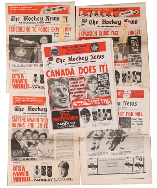 Paul Hendersons 1960s/1970s Hockey News Newspaper Collection of 95+ with His Signed LOA