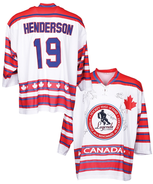 Paul Hendersons 2005 Hockey Hall of Fame Legends Classic Multi-Signed Game-Worn Jersey and 1982 HHOF Dinner Medallion with His Signed LOA