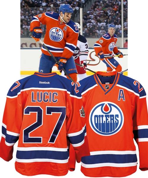 Milan Lucics 2016 NHL Heritage Classic Edmonton Oilers Game-Worn Alternate Captains Jersey