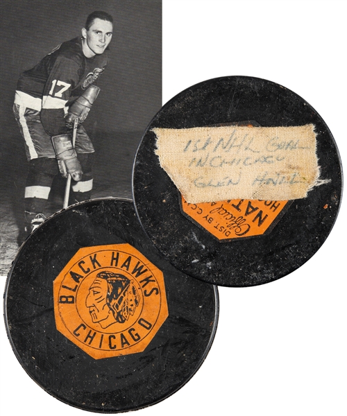 Paul Hendersons Detroit Red Wings January 29th 1964 "1st NHL Goal" Milestone Puck with His Signed LOA 