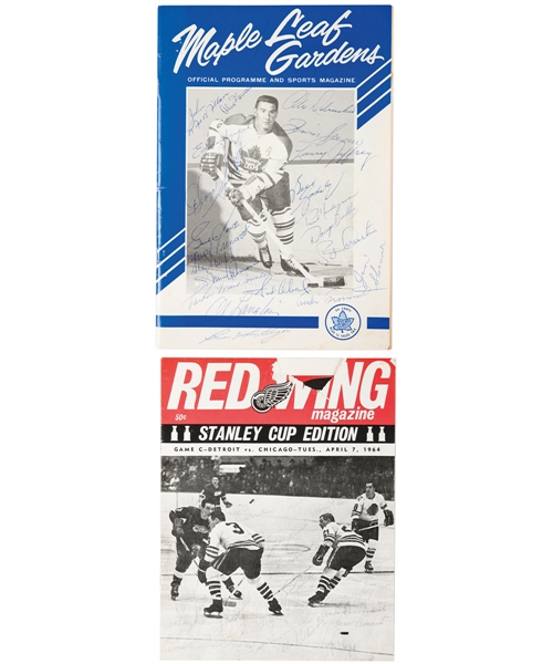 Paul Hendersons 1963-64 Stanley Cup Semifinals Game #6 and Finals Game #7 Detroit Red Wings Team-Signed Programs (2) Both Featuring Terry Sawchuk and Gordie Howe with His Signed LOA