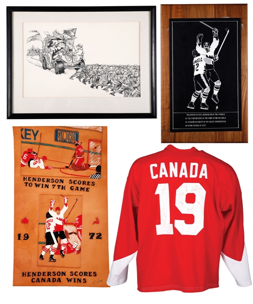 Paul Hendersons 1972 Canada-Russia Series Vintage Memorabilia Collection with Plaques/Awards, Original Artworks and More with His Signed LOA