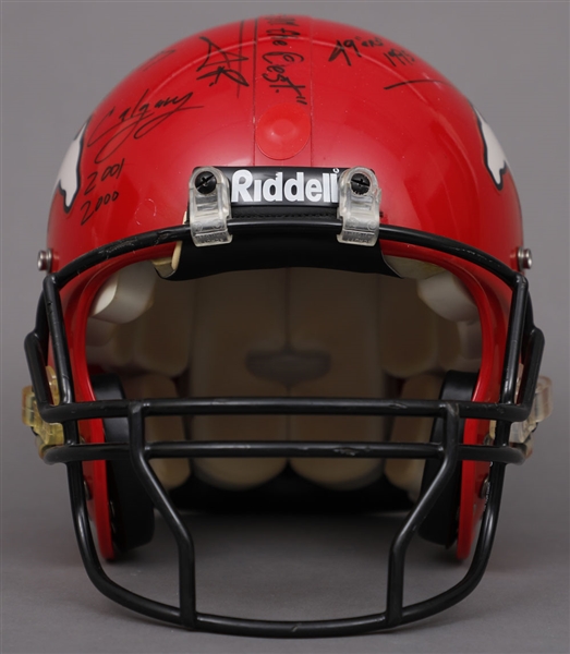 Anthony Priors Early-2000s Signed Calgary Stampeders Game Model Riddell Helmet with Many Annotations