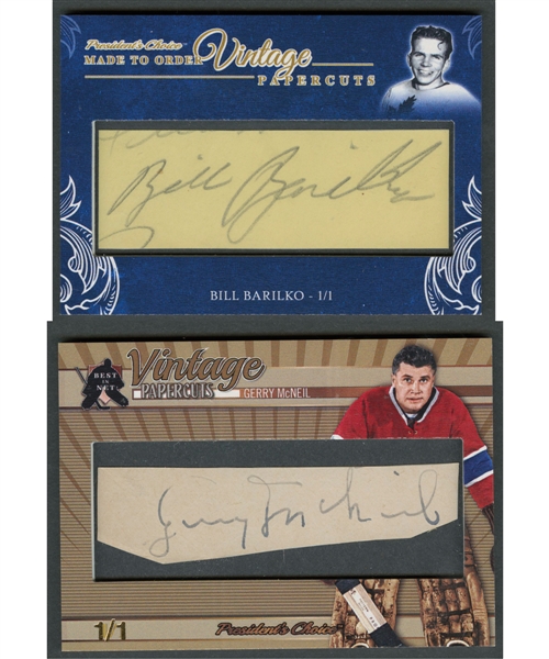 Presidents Choice Vintage Papercuts Signature Limited-Edition Cards of Bill Barilko #1/1 and Gerry McNeil #1/1