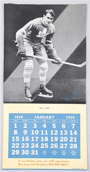 1939 Imperial Oil NHL Stars Hockey Calendar Featuring 7 HOFers, Including Apps, Joliat & Shore