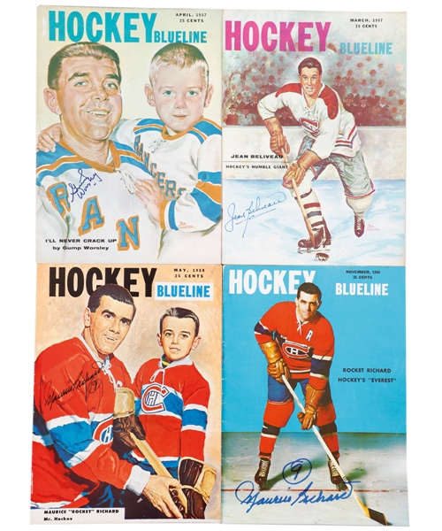 "Hockey Blueline" 1954-59 Magazine Collection of 30 Including 10 Signed Issues (Rocket Richard, Beliveau, Worsley and Others)