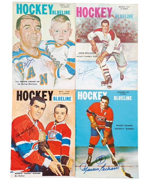 "Hockey Blueline" 1954-59 Magazine Collection of 30 Including 10 Signed Issues (Rocket Richard, Beliveau, Worsley and Others)