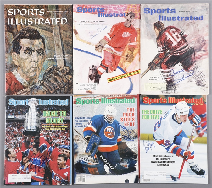 Sports Illustrated 1956 to 1984 Hockey Magazines (19) with 10 Signed Including Maurice Richard, Gordie Howe, Bobby Hull and Others
