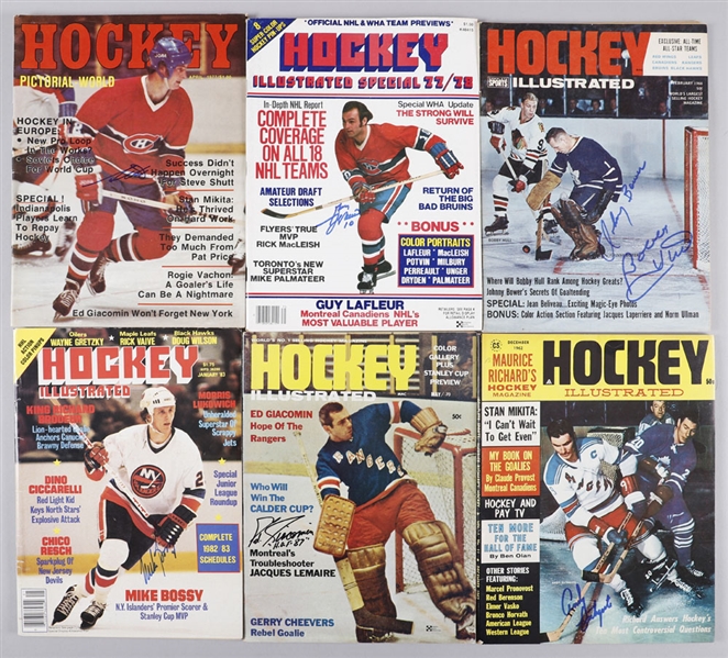 Signed Hockey Illustrated and Other Hockey Magazines From 1960s and 1970s (25 - Including Hull, Lafleur, Bower, Giacomin and Others) Plus Other Unsigned Ones (13)