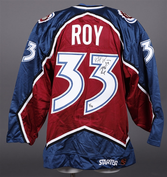 Patrick Roy Signed Colorado Avalanche 1996 Stanley Cup Champions Limited-Edition Jersey #3/96 with COA - "1996 Cup" Annotation