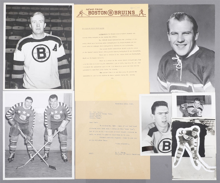 Vintage 1940s-1950s Boston Bruins and Montreal Canadiens Photo Collection of 20 Plus 1950s Bruins Newsletters Originating from the Files of Maple Leafs Gardens