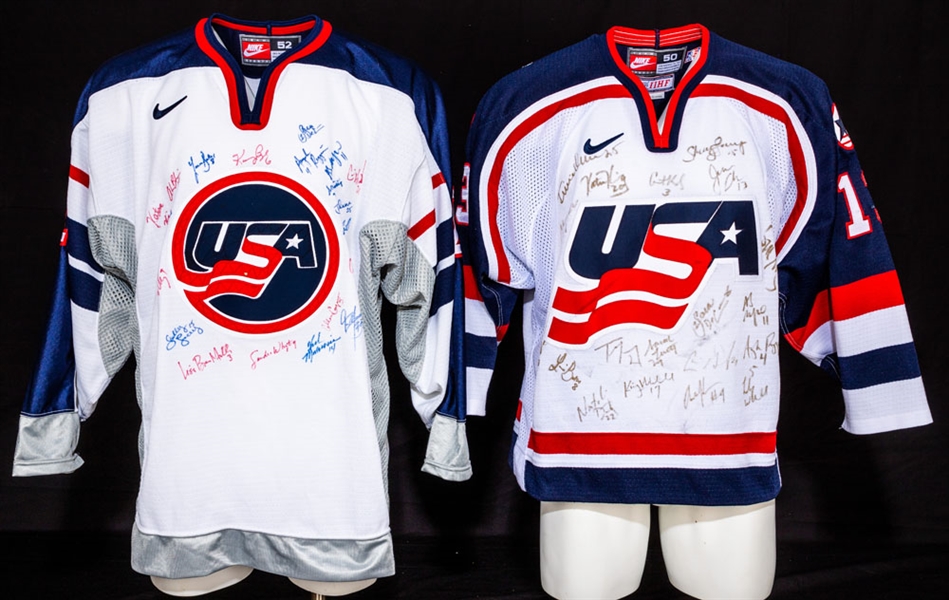 Julie Chu’s 2002 Olympics Team USA Team-Signed Game-Worn Pre-Tournament Jersey Plus 1998 Women’s Team-Signed Jersey – Gold Medal Champions! 