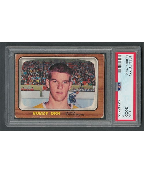 1966-67 Topps Hockey #35 HOFer Bobby Orr RC Card - Graded PSA 2