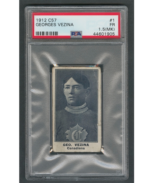 1912-13 Imperial Tobacco C57 Hockey Card #1 HOFer Georges Vezina - Graded PSA 1.5 (MK)