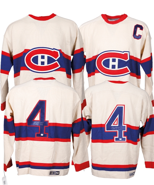 Jean Beliveau Signed Montreal Canadiens "Vintage Hockey" Jerseys (2) with Annotations and COAs