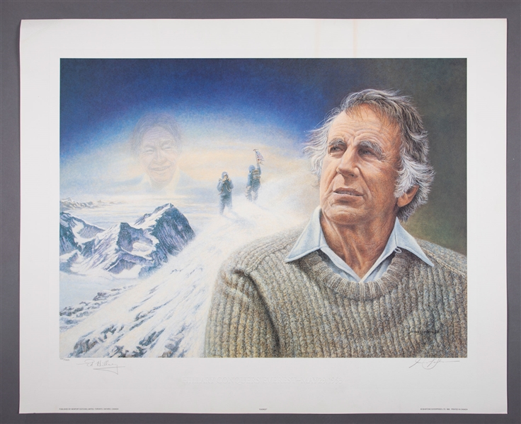 Sir Edmund P. Hillary "Hillary Conquers Everest - May 29 1953" Signed James Lumbers Limited-Edition Lithograph #1381/1953 (25” x 31”)